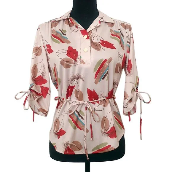 Vintage 1970s Abstract Nature Pattern Top - Picture 1 of 7